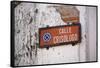 Low angle view of street sign, Calle Crisologo, Vigan, Ilocos Sur, Philippines-null-Framed Stretched Canvas