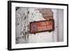 Low angle view of street sign, Calle Crisologo, Vigan, Ilocos Sur, Philippines-null-Framed Photographic Print