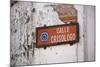 Low angle view of street sign, Calle Crisologo, Vigan, Ilocos Sur, Philippines-null-Mounted Photographic Print