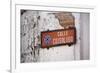 Low angle view of street sign, Calle Crisologo, Vigan, Ilocos Sur, Philippines-null-Framed Photographic Print