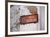 Low angle view of street sign, Calle Crisologo, Vigan, Ilocos Sur, Philippines-null-Framed Photographic Print