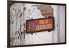 Low angle view of street sign, Calle Crisologo, Vigan, Ilocos Sur, Philippines-null-Framed Photographic Print