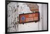 Low angle view of street sign, Calle Crisologo, Vigan, Ilocos Sur, Philippines-null-Framed Photographic Print