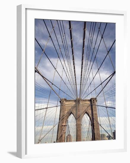 Low angle view of suspension cables, Brooklyn Bridge, New York City, New York, USA-null-Framed Photographic Print