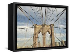 Low angle view of suspension cables on Brooklyn Bridge, New York City, New York, USA-null-Framed Stretched Canvas