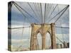 Low angle view of suspension cables on Brooklyn Bridge, New York City, New York, USA-null-Stretched Canvas