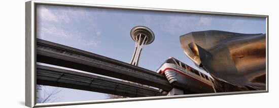 Low Angle View of the Monorail and Space Needle, Seattle, Washington State, USA-null-Framed Photographic Print