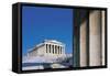 Low Angle View of the Old Ruins of a Temple, Parthenon, Acropolis, Athens, Greece-null-Framed Stretched Canvas