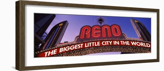 Low Angle View of the Reno Arch at Dusk, Virginia Street, Reno, Nevada, USA-null-Framed Photographic Print