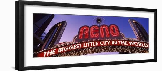 Low Angle View of the Reno Arch at Dusk, Virginia Street, Reno, Nevada, USA-null-Framed Photographic Print