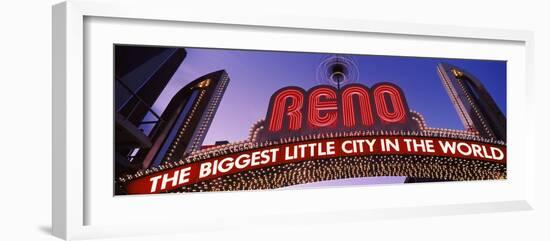 Low Angle View of the Reno Arch at Dusk, Virginia Street, Reno, Nevada, USA-null-Framed Photographic Print