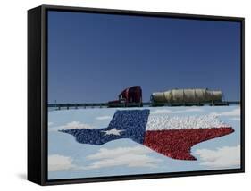 Low Angle View of Truck and Map of Texas on the Slope Beside a Highway, Pecos, Texas, USA-null-Framed Stretched Canvas