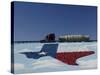 Low Angle View of Truck and Map of Texas on the Slope Beside a Highway, Pecos, Texas, USA-null-Stretched Canvas