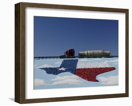 Low Angle View of Truck and Map of Texas on the Slope Beside a Highway, Pecos, Texas, USA-null-Framed Photographic Print