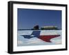 Low Angle View of Truck and Map of Texas on the Slope Beside a Highway, Pecos, Texas, USA-null-Framed Photographic Print