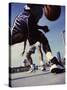 Low Angle View of Two Men Playing Basketball-null-Stretched Canvas