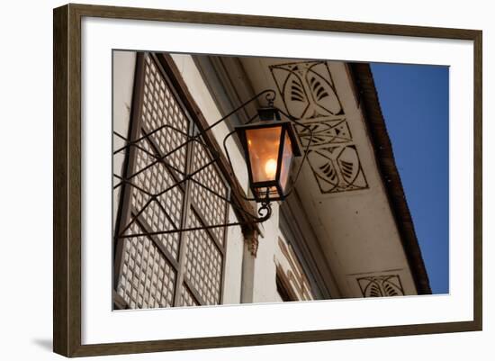 Low angle view of vintage lantern on wall, Vigan, Ilocos Sur, Philippines-null-Framed Photographic Print