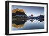 Low cloud lying below Mitre Peak at Milford Sound, Fiordland National Park, New Zealand-Ed Rhodes-Framed Photographic Print