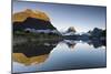 Low cloud lying below Mitre Peak at Milford Sound, Fiordland National Park, New Zealand-Ed Rhodes-Mounted Photographic Print