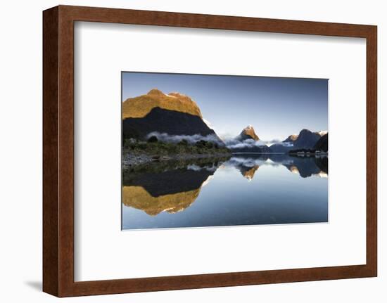 Low cloud lying below Mitre Peak at Milford Sound, Fiordland National Park, New Zealand-Ed Rhodes-Framed Photographic Print