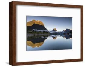 Low cloud lying below Mitre Peak at Milford Sound, Fiordland National Park, New Zealand-Ed Rhodes-Framed Photographic Print