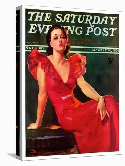 "Low-Cut Red Dress," Saturday Evening Post Cover, January 20, 1934-Tom Webb-Stretched Canvas