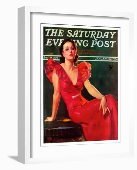 "Low-Cut Red Dress," Saturday Evening Post Cover, January 20, 1934-Tom Webb-Framed Giclee Print