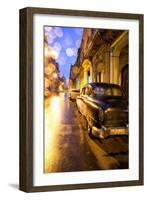 Low Light View Along a Street Towards the Capitolio with Street Lights Reflecting in the Wet Tarmac-Lee Frost-Framed Photographic Print