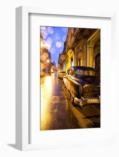 Low Light View Along a Street Towards the Capitolio with Street Lights Reflecting in the Wet Tarmac-Lee Frost-Framed Photographic Print