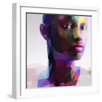 Low Poly Abstract Portrait of a Black Girl-musicman-Framed Art Print