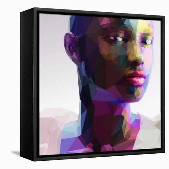 Low Poly Abstract Portrait of a Black Girl-musicman-Framed Stretched Canvas