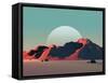 Low-Poly Mountain Landscape at Dusk with Moon-Mark Kirkpatrick-Framed Stretched Canvas