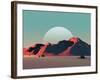 Low-Poly Mountain Landscape at Dusk with Moon-Mark Kirkpatrick-Framed Art Print