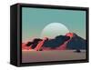 Low-Poly Mountain Landscape at Dusk with Moon-Mark Kirkpatrick-Framed Stretched Canvas