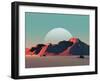 Low-Poly Mountain Landscape at Dusk with Moon-Mark Kirkpatrick-Framed Art Print