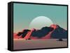 Low-Poly Mountain Landscape at Dusk with Moon-Mark Kirkpatrick-Framed Stretched Canvas