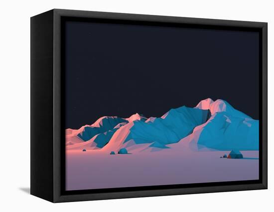 Low-Poly Mountain Landscape at Night with Stars-Mark Kirkpatrick-Framed Stretched Canvas