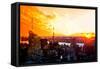 Low Poly New York Art - Amazing Sunset-Philippe Hugonnard-Framed Stretched Canvas