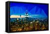 Low Poly New York Art - Blue Skyline at Night-Philippe Hugonnard-Framed Stretched Canvas