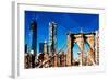 Low Poly New York Art - Brooklyn Bridge and Skyscrapers-Philippe Hugonnard-Framed Art Print