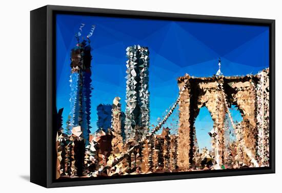 Low Poly New York Art - Brooklyn Bridge and Skyscrapers-Philippe Hugonnard-Framed Stretched Canvas