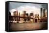 Low Poly New York Art - Brooklyn Bridge View II-Philippe Hugonnard-Framed Stretched Canvas
