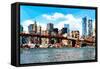 Low Poly New York Art - Brooklyn Bridge View-Philippe Hugonnard-Framed Stretched Canvas