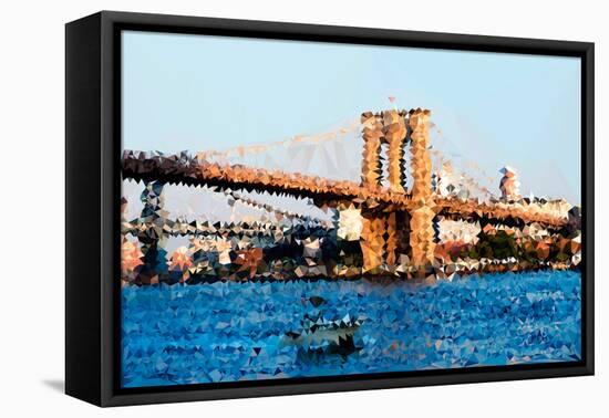 Low Poly New York Art - Brooklyn Bridge-Philippe Hugonnard-Framed Stretched Canvas