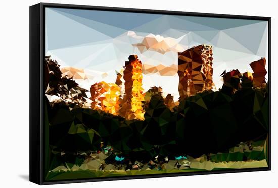 Low Poly New York Art - Central Park Buildings at Sunset II-Philippe Hugonnard-Framed Stretched Canvas