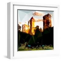 Low Poly New York Art - Central Park Buildings at Sunset III-Philippe Hugonnard-Framed Art Print