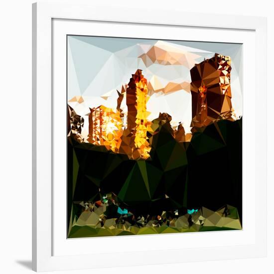 Low Poly New York Art - Central Park Buildings at Sunset III-Philippe Hugonnard-Framed Art Print