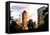 Low Poly New York Art - Central Park Buildings at Sunset V-Philippe Hugonnard-Framed Stretched Canvas