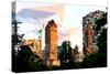 Low Poly New York Art - Central Park Buildings at Sunset V-Philippe Hugonnard-Stretched Canvas