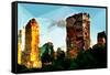 Low Poly New York Art - Central Park Buildings at Sunset-Philippe Hugonnard-Framed Stretched Canvas